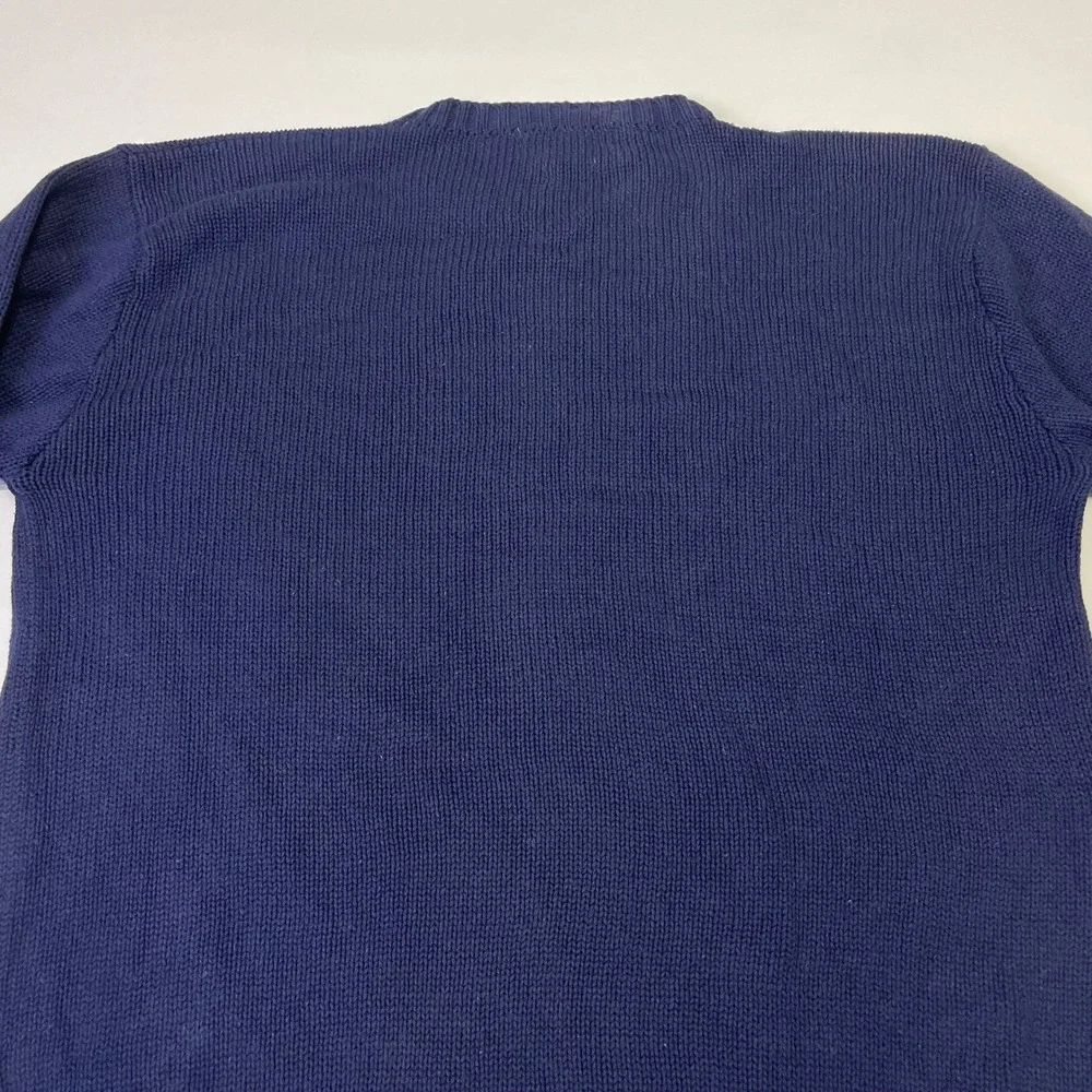 VTG Polo Ralph Lauren Mens Navy Blue Cotton Crewneck Sweater L Red Pony Logo